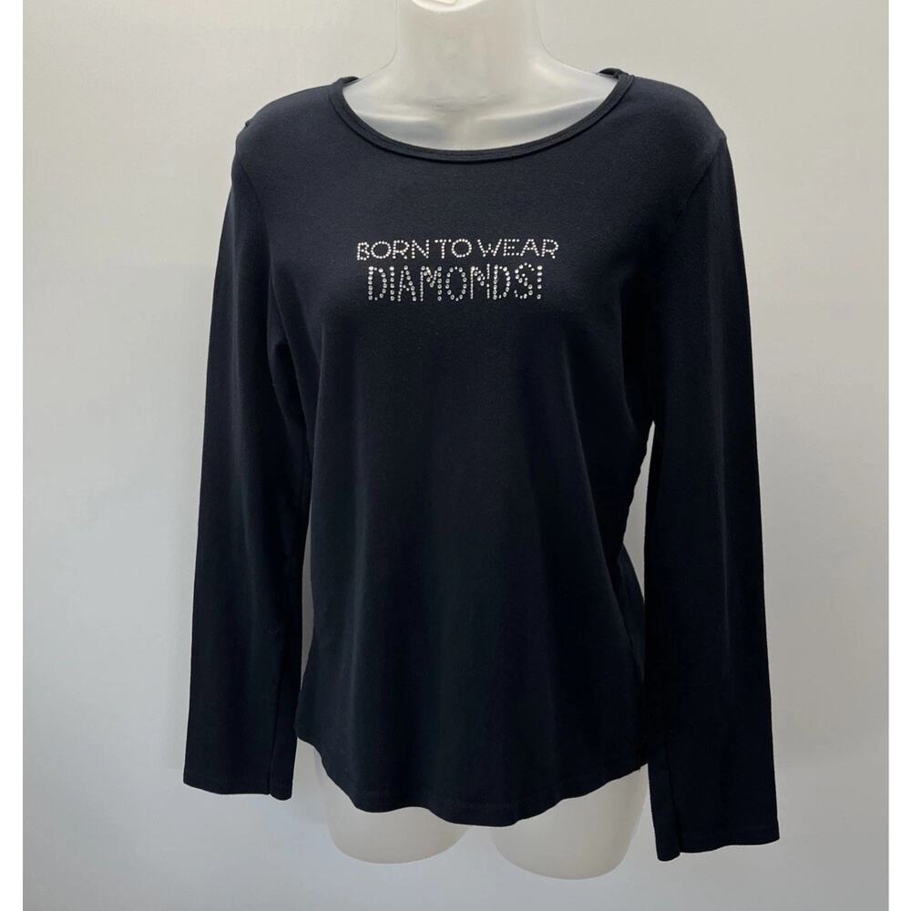 Women’s Jensen Long Sleeve Shirt Born To Wear Diamonds Jeweled Made In USA XL